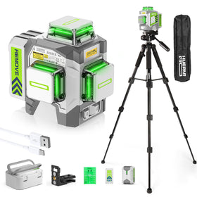 Huepar Pro laser level front view with 360° green lines for layout precision