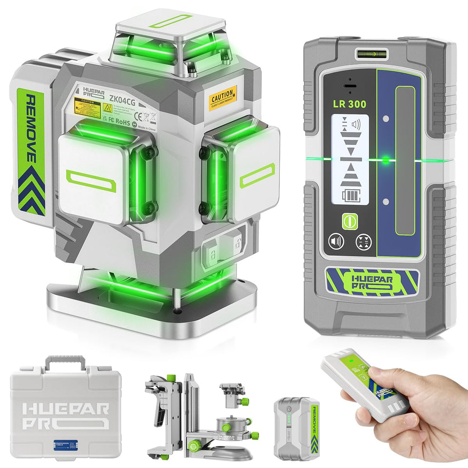 Huepar Pro laser level setup with 360° coverage for precise layouts.