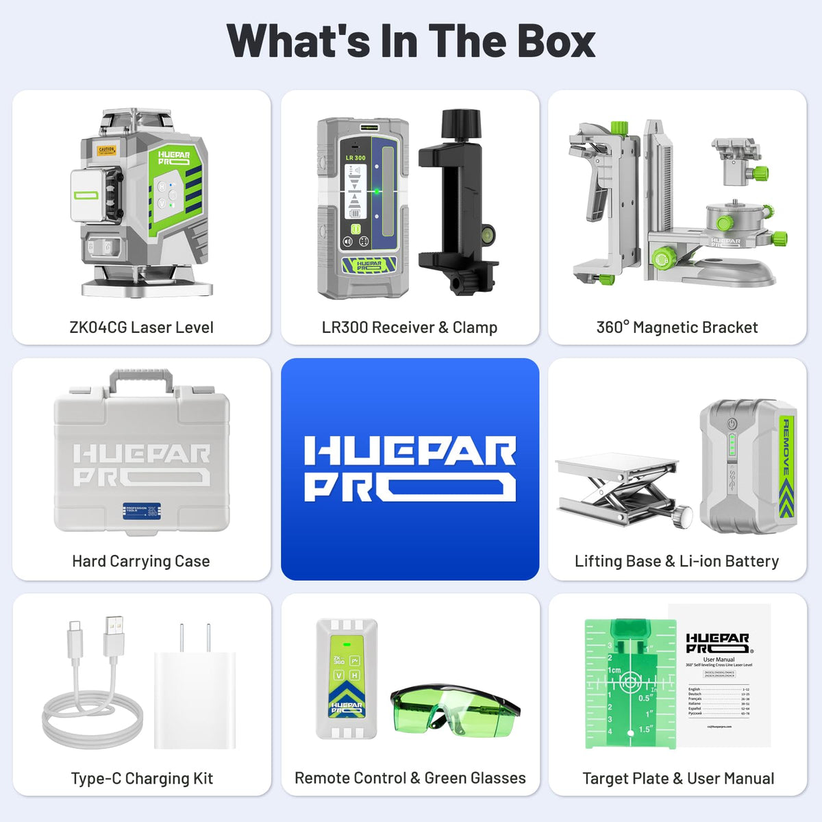 Huepar Pro hard carrying case keeps tools organized.