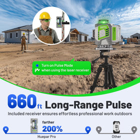 Huepar Pro laser level remote control enabling hands-free alignment.