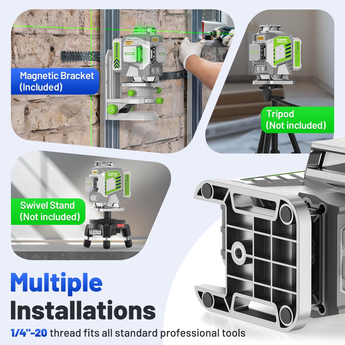 Huepar Pro self-leveling mode engages in seconds.