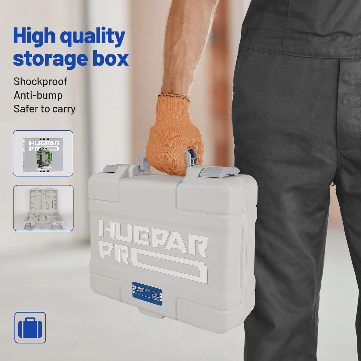 Huepar Pro ZK04CG hard carrying case for safe transport