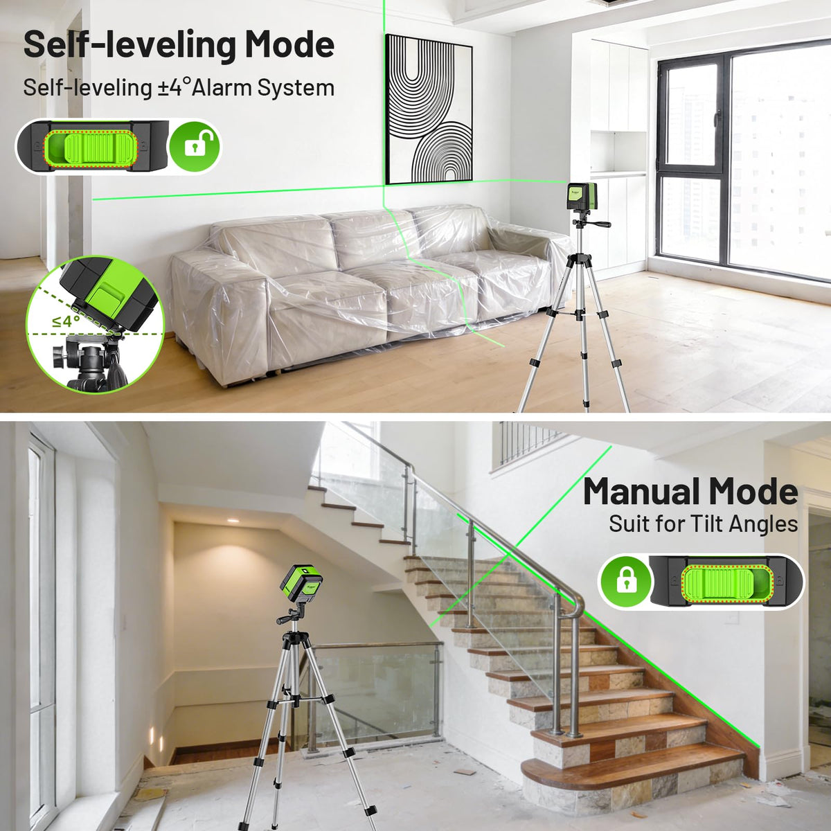 Huepar rugged palm-sized design suited for indoor job sites.