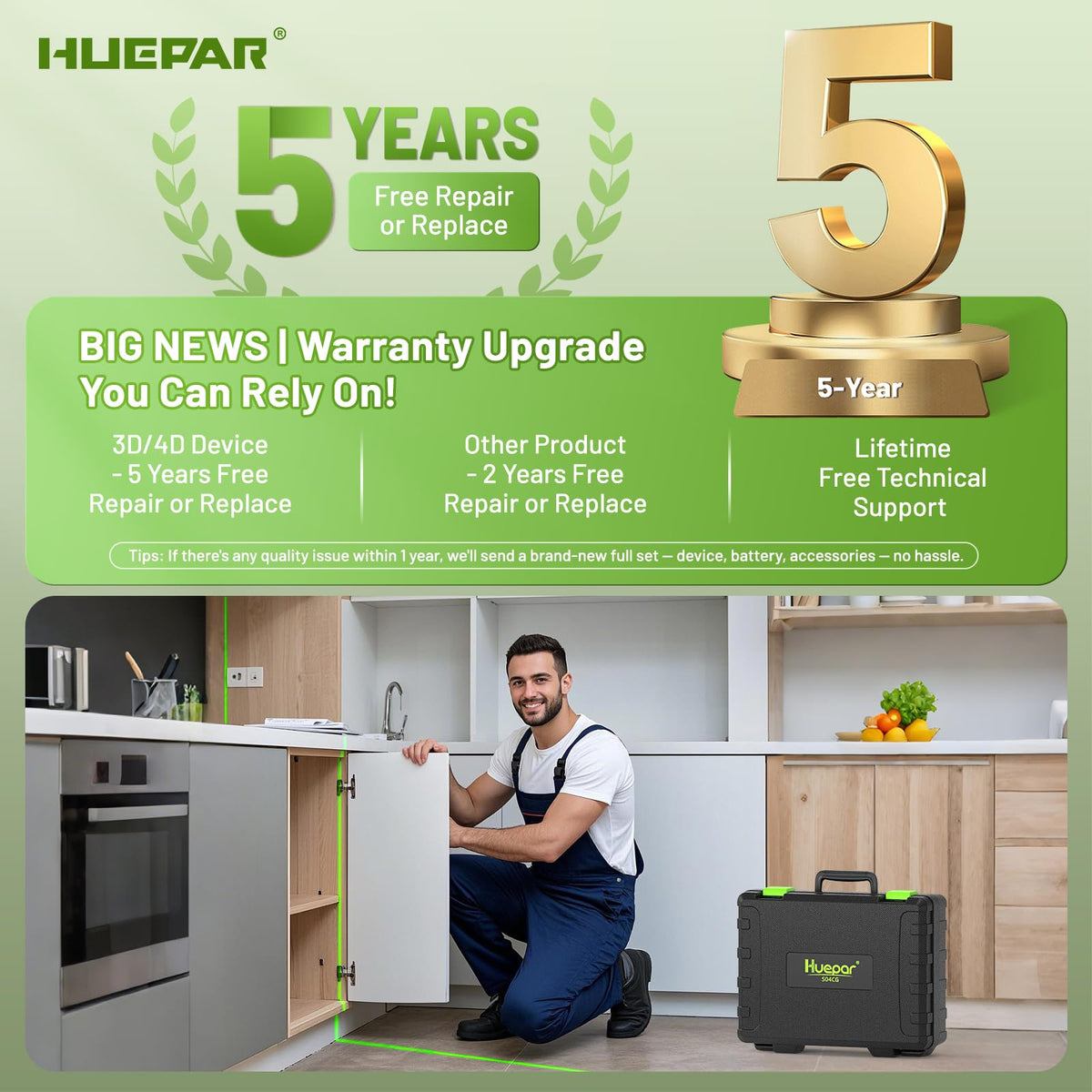 Huepar S04CG IP54 rugged build protects against dust and water exposure