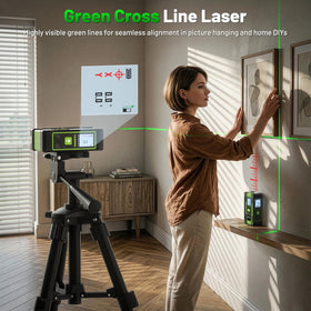 Huepar TLM60 green cross-line laser helps easy alignment.
