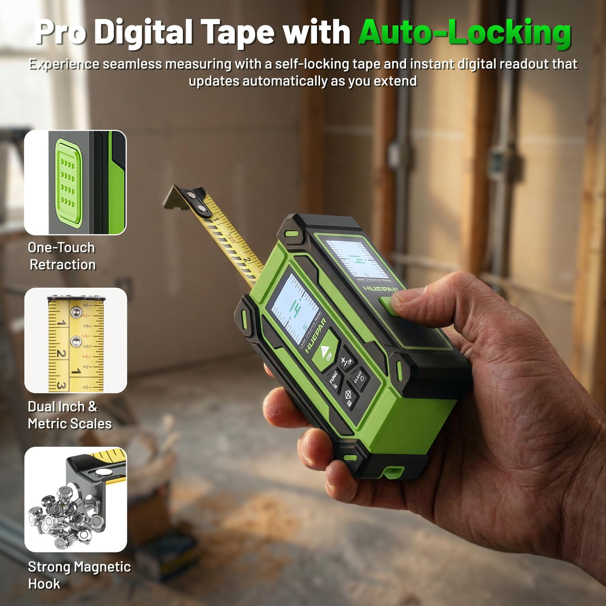 Huepar TLM60 rugged TPR housing for durability.