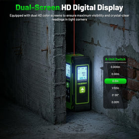Huepar TLM60 self-locking tape enables one-handed measurements.