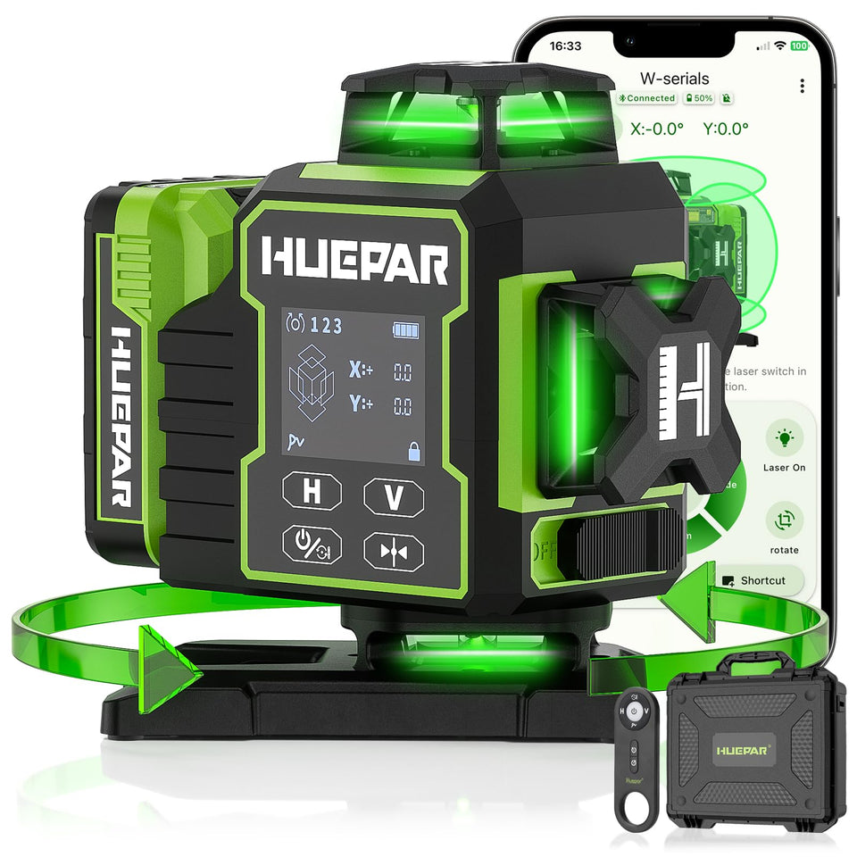 Huepar W04CG 360 base motor enables fast precise alignment on large surfaces