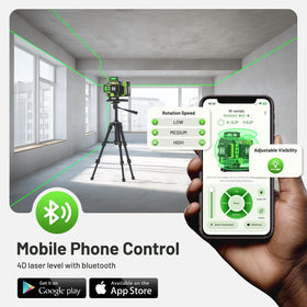 Huepar W04CG Bluetooth app control for wireless laser management.