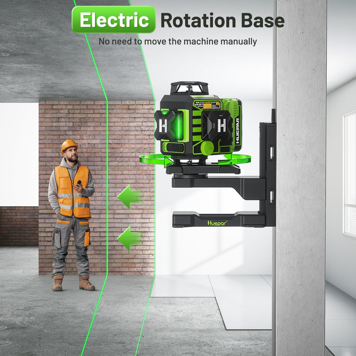 Huepar W04CG four laser planes delivering full coverage for walls and ceilings