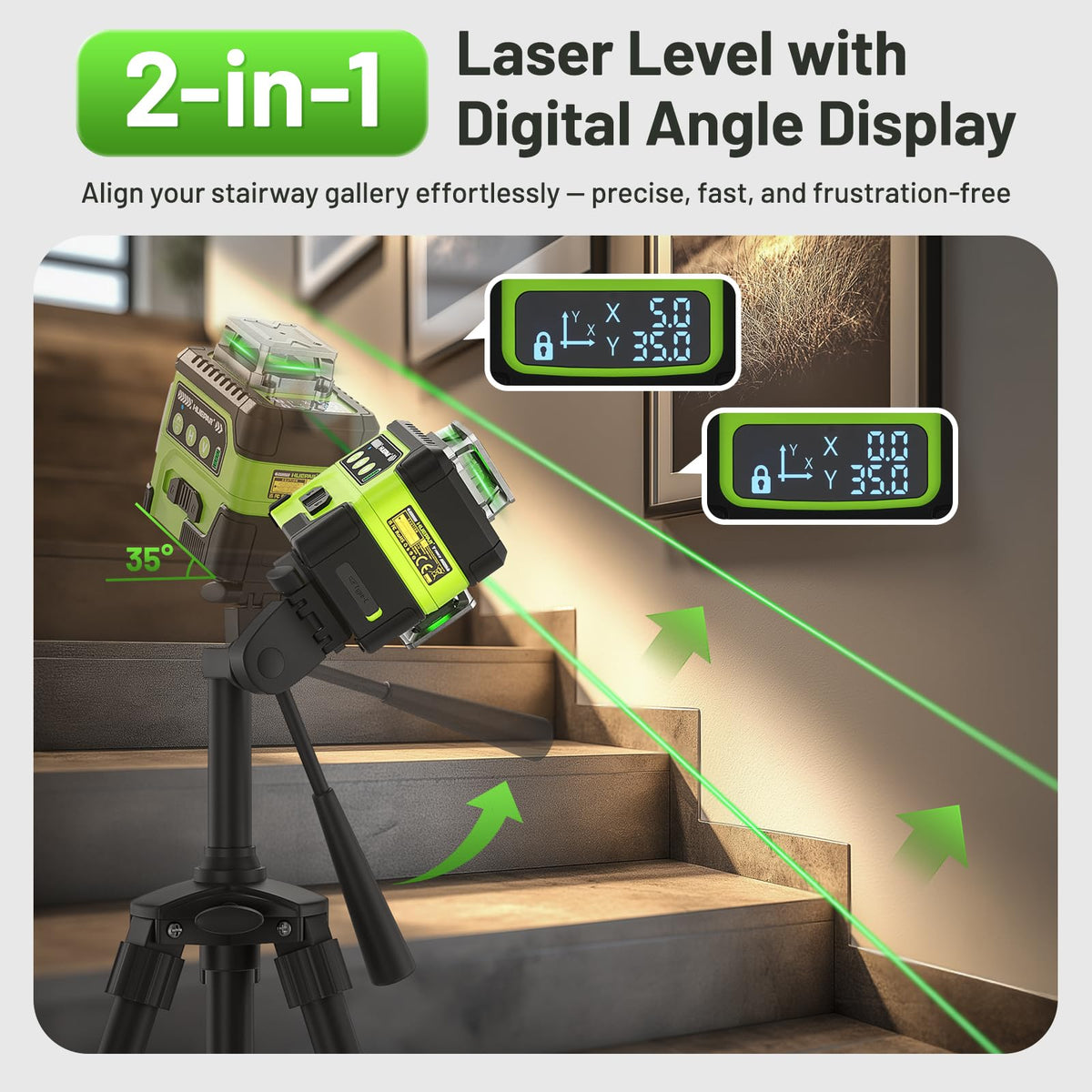 Huepar Y03CG LCD angle display close-up for accurate leveling measurements