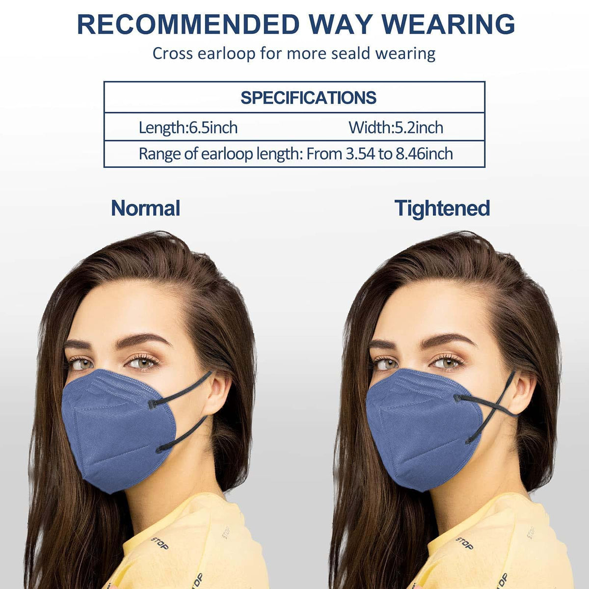 HUHETA KN95 mask with adjustable nose clip and ear loops for comfort.