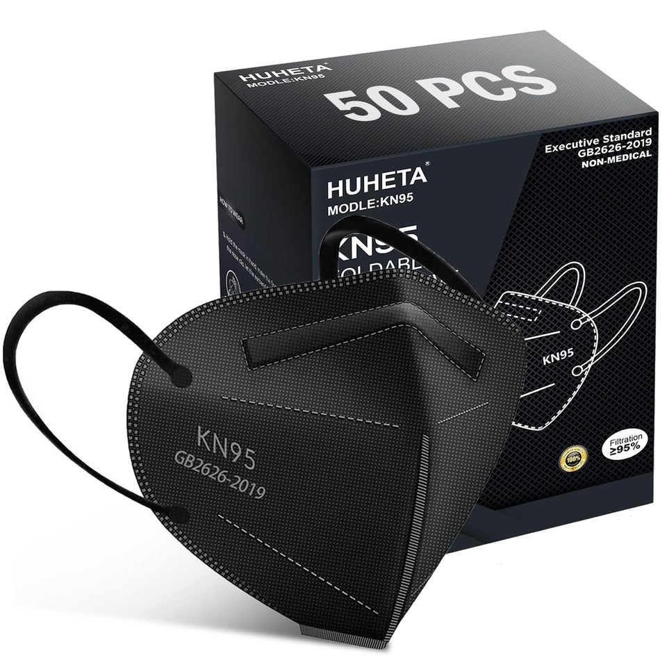 HUHETA KN95 black front view for daily protection against dust and pollutants.