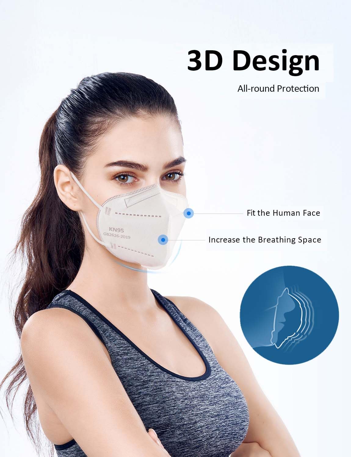 HUHETA mask with elastic earloops and adjustable nose clip for comfort.