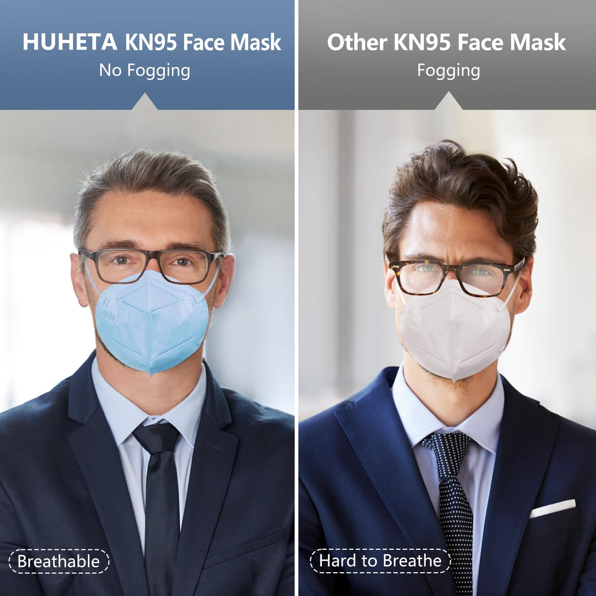 HUHETA KN95 mask inner layers detail highlighting filtration materials.