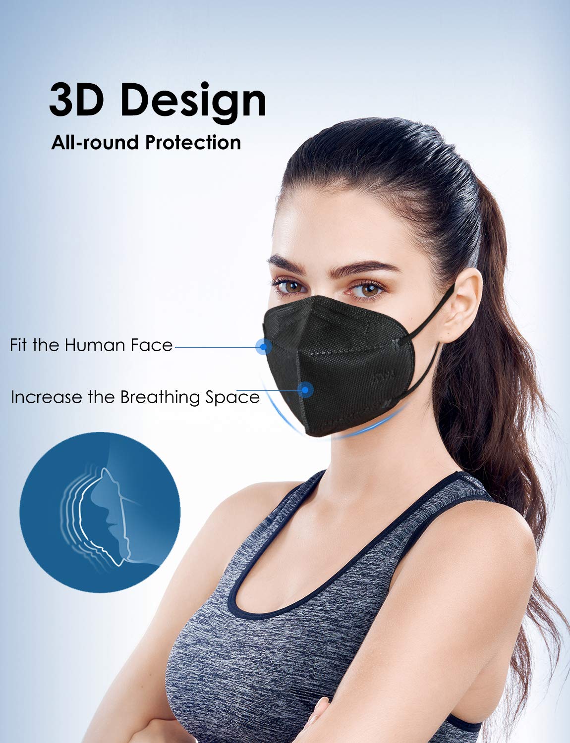 HUHETA KN95 mask soft inner layer for breathable comfort.