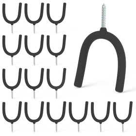 HUHOLE 16-pack screw-in U hooks arranged for versatile home organization in a garage or pantry.