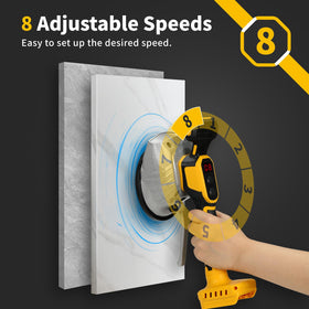 HUICCN tile vibration machine battery compartment view notes DeWALT 20V compatibility.