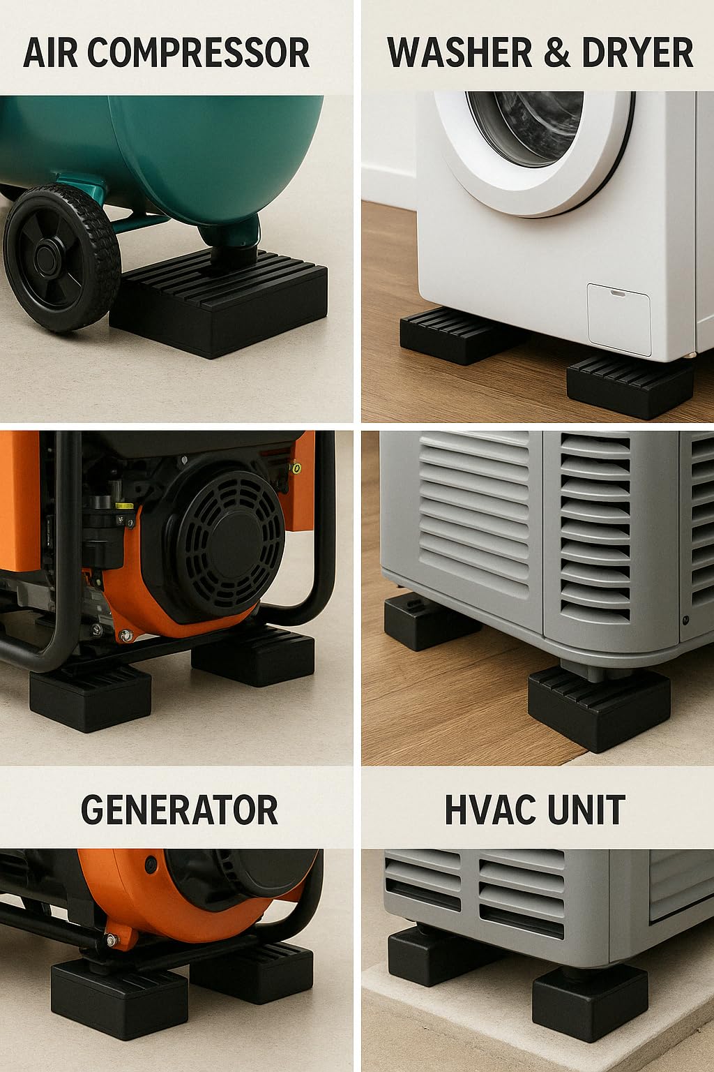 Huivlei pad beneath treadmill or generator protects floors and reduces noise.