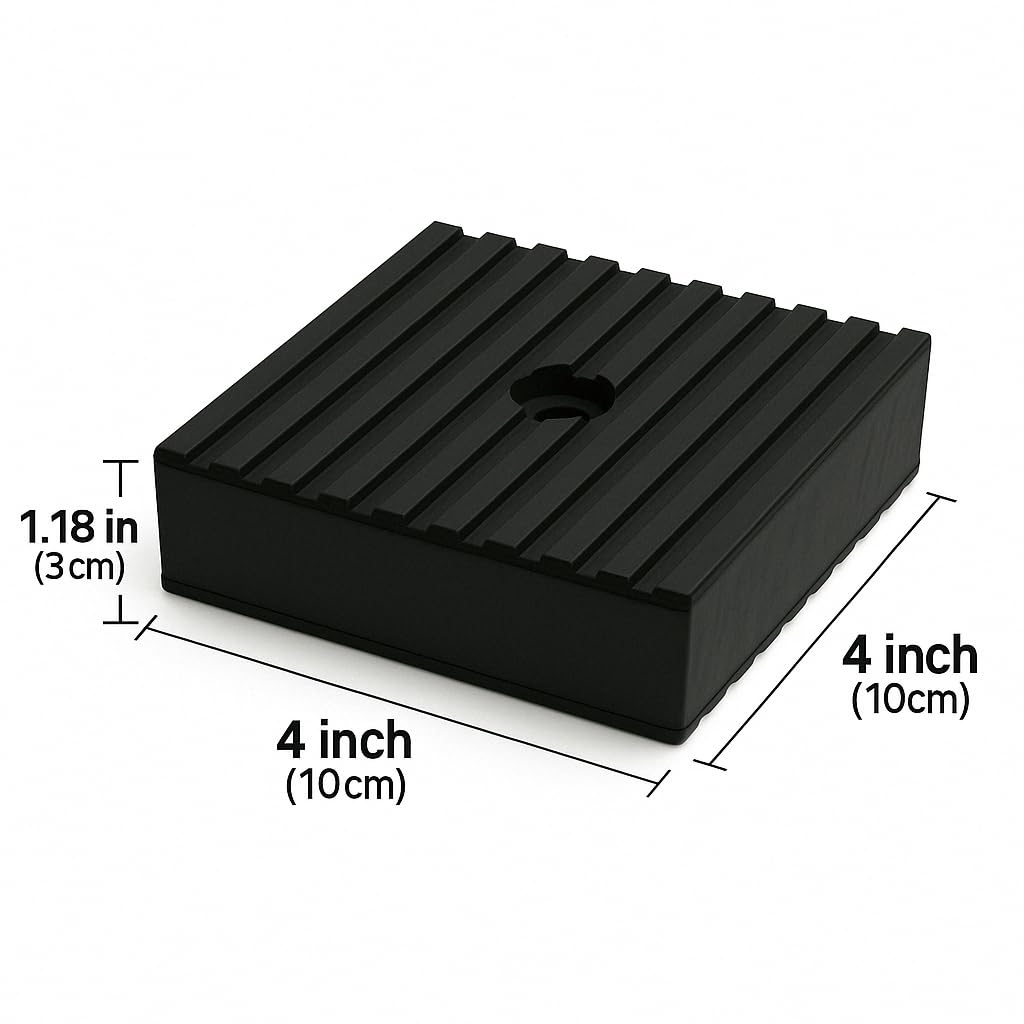 Huivlei solid rubber pad beneath a washing machine reduces movement and floor wear.