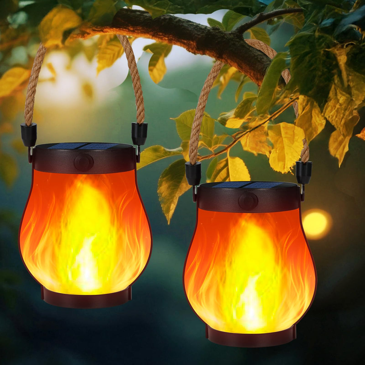 HuiZhen solar lanterns flicker flame for warm outdoor ambiance.