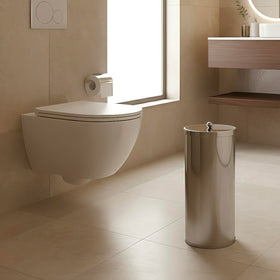 Huji sleek design enhances bathroom aesthetics while keeping rolls tidy.