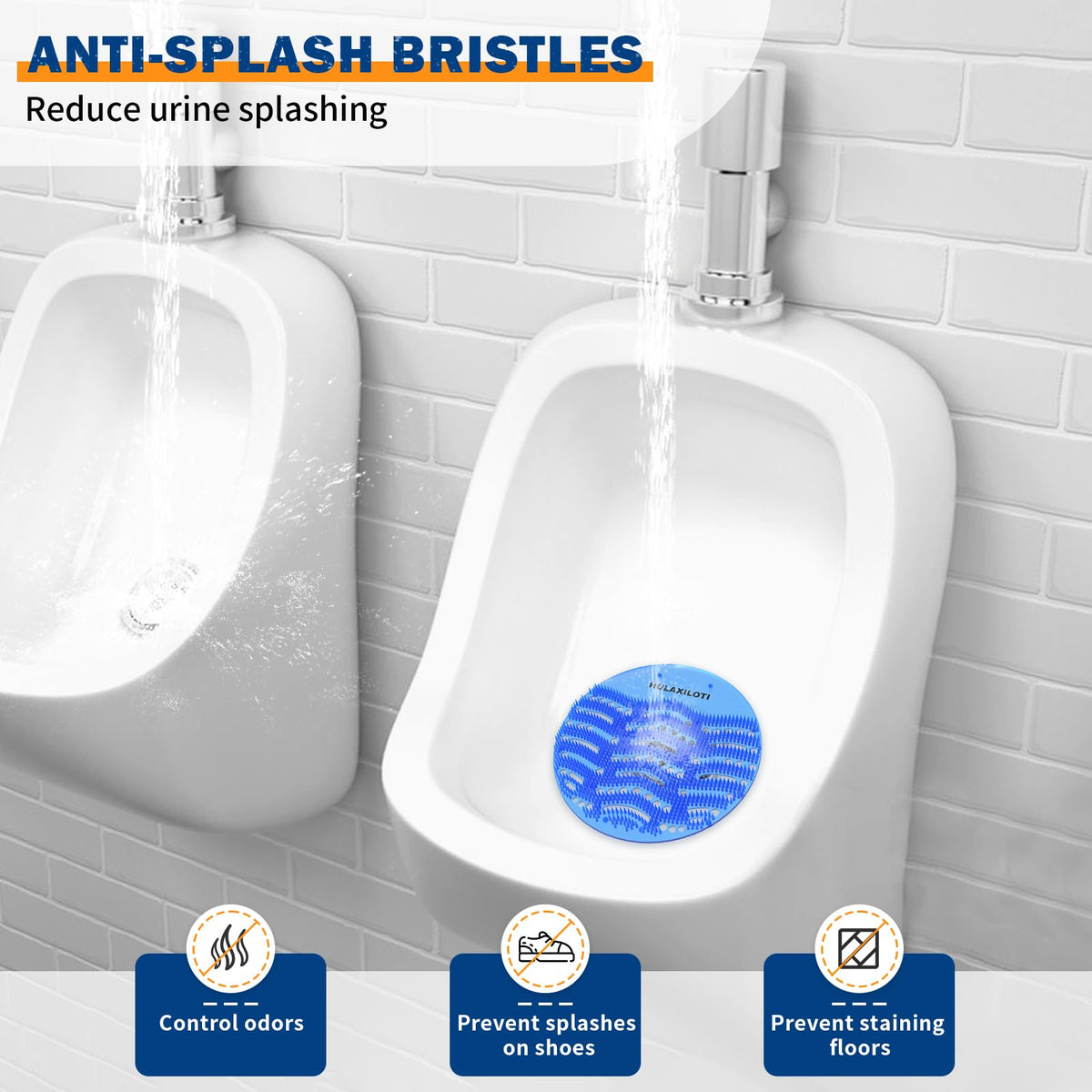 HULAXILOTI blue-bristle urinal screen deodorizer for splash control and cleaner floors.