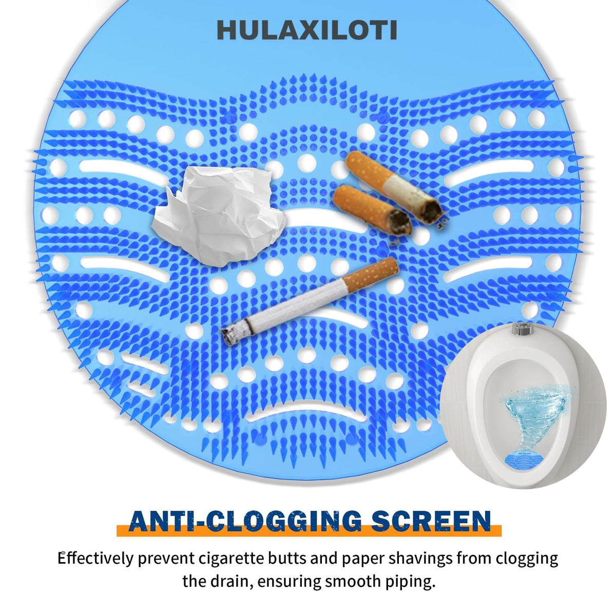 HULAXILOTI 48-pack box highlights 24 blue and 24 orange screens for public restrooms.