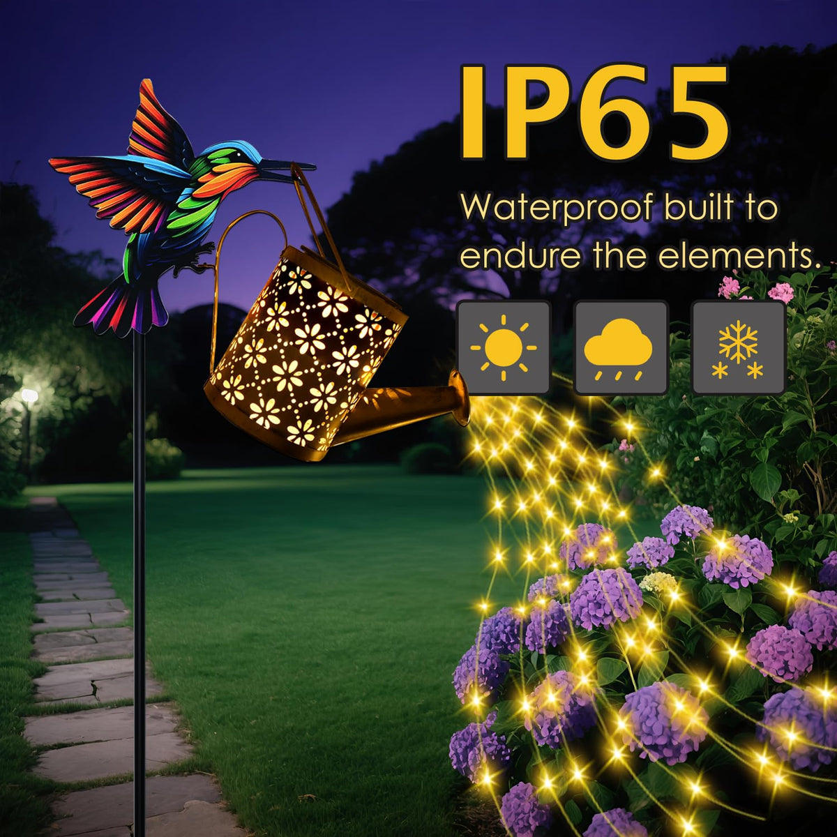 Hulonrua hummingbird shepherd hook decor complements garden spaces day to night