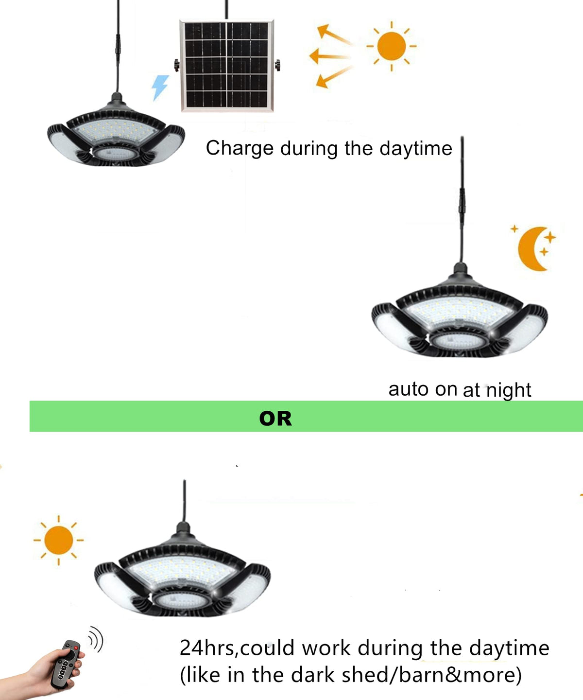 HULPPRE ceiling pendant solar light for easy indoor mounting.