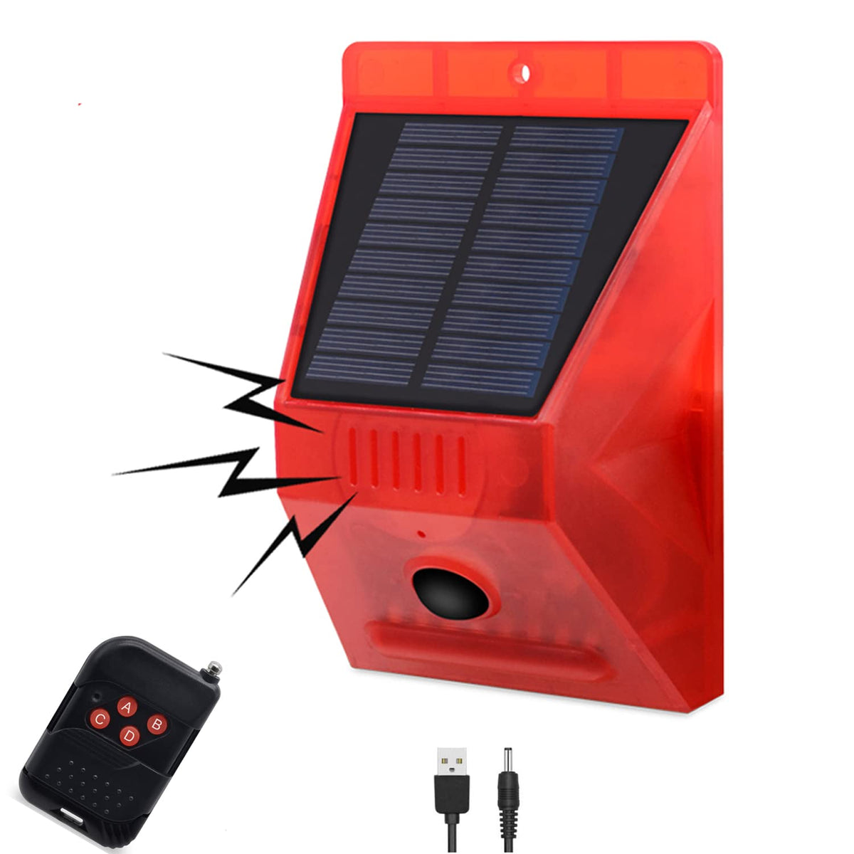 HULPPRE solar outdoor motion alarm front view with 129dB siren to deter intruders.