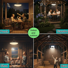 HULPPRE solar light for indoor outdoor shed setup and day use.