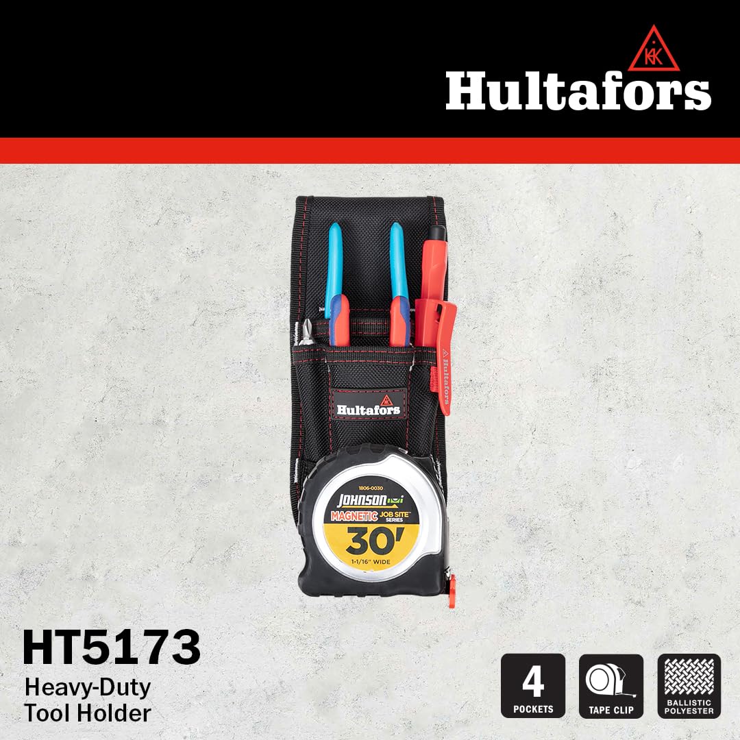 Hultafors HT5173 heavy-duty tool holder side view showing durable ballistic polyester construction for rugged tasks.