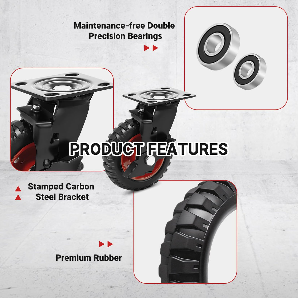 Humagineer 6in caster wheel with swivel bearings, smooth 360-degree rotation under loads.