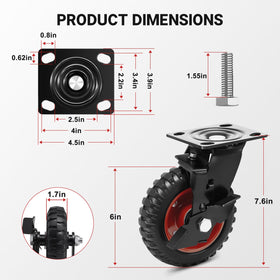 Humagineer caster with brake, close-up, secure locking for stability on inclines.