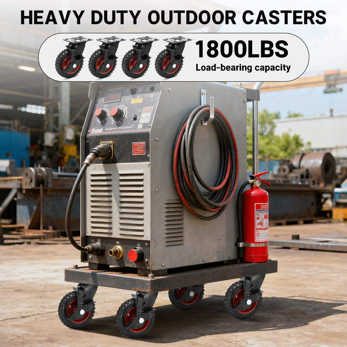 Humagineer 6in wheel on-plate, rust-resistant coating for outdoor carts.