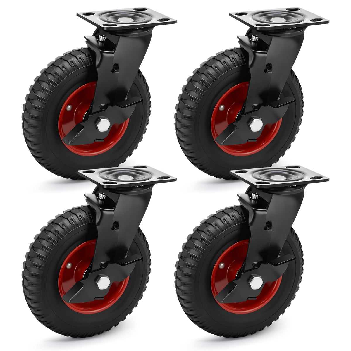 Humagineer 8in outdoor caster wheel front view with rugged rubber tread for heavy loads