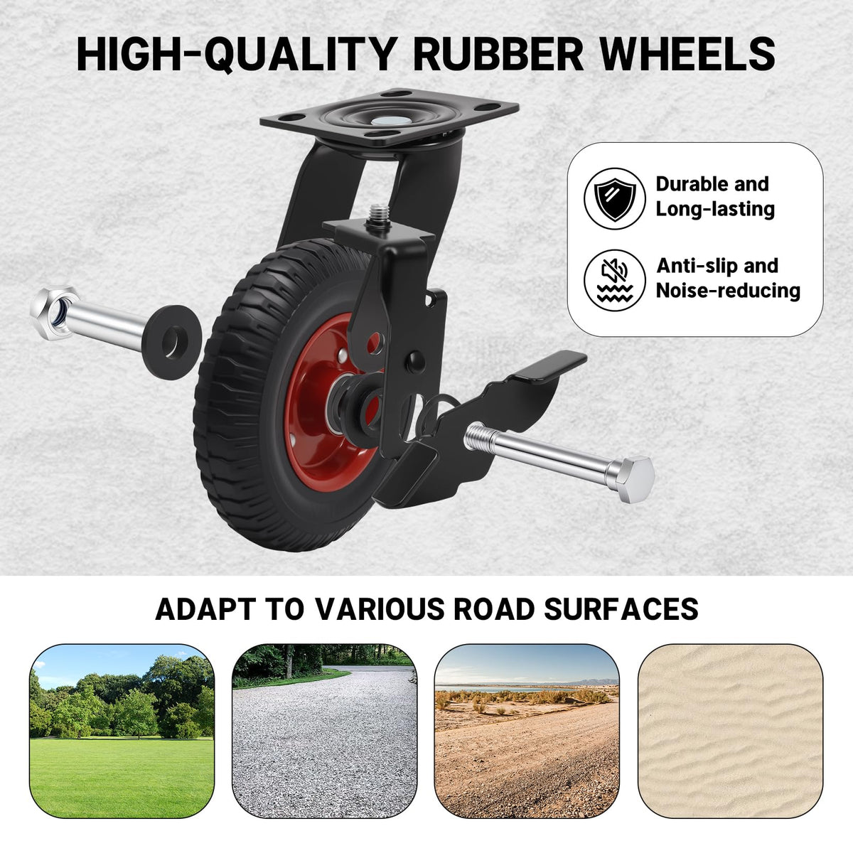 Humagineer 8in outdoor caster wheel 360° swivel with smooth operation