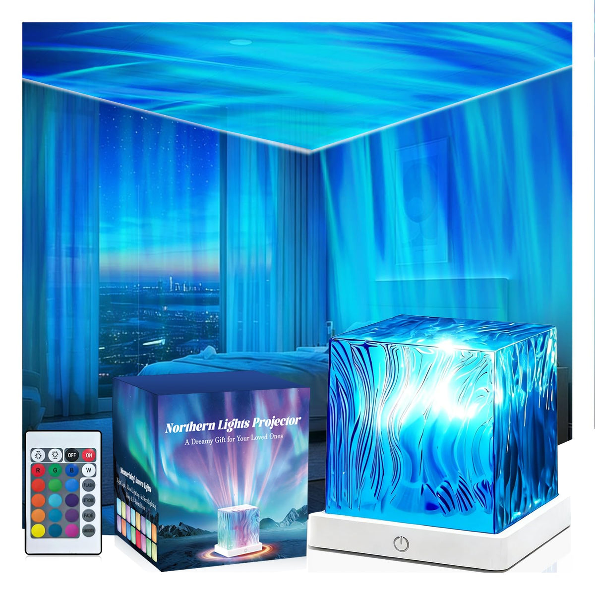 HUMIIEYE Northern Lights Projector front view creates an immersive wall display