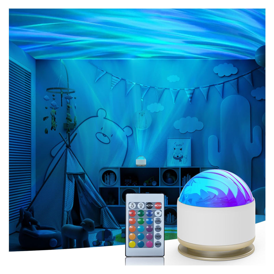 HumiiEye Northern Lights Projector front view in white and gold enhances room decor