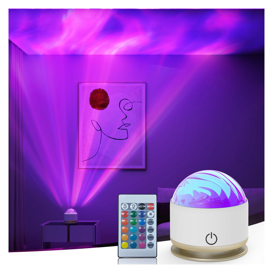 Humiiyeye Northern Light Projector showing aurora colors on ceiling for ambient mood lighting
