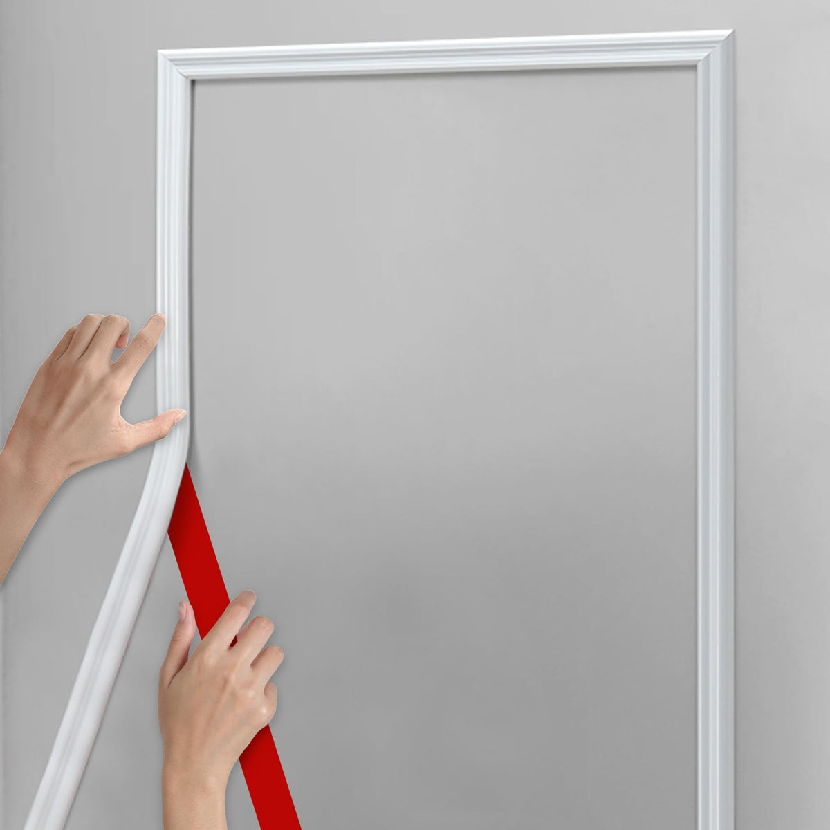 Hungbak chair rail panel molding applied to wall for seamless decor and easy peel-and-stick install.