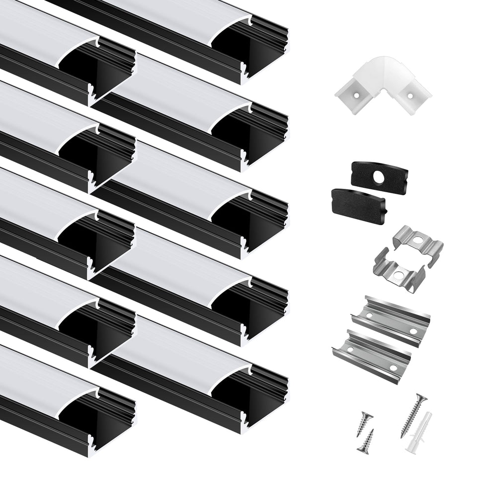 HunHun 10-pack U-shape black LED channel for even illumination in tight spaces