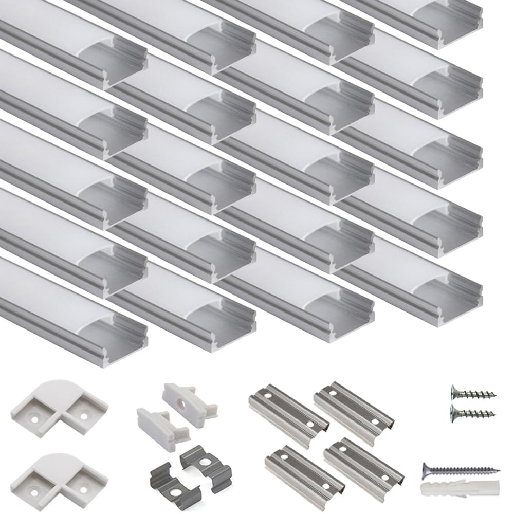 Hunhun 20-pack 1m U-shape LED channel with milky cover for soft, even lighting
