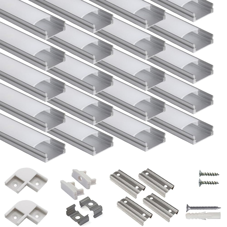 Hunhun 20-pack 1m U-shape LED channel with milky cover for soft, even lighting