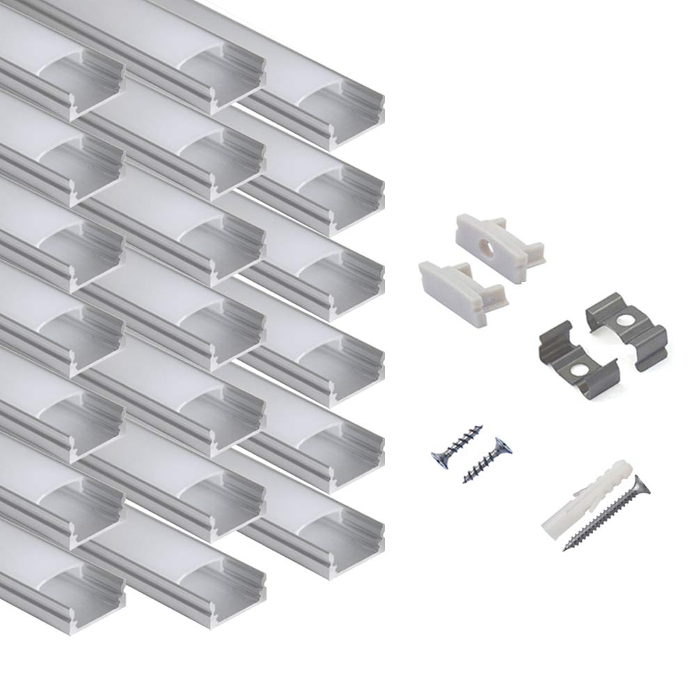 Hunhun 20-pack U-shaped LED channel with milky diffuser for soft illumination.