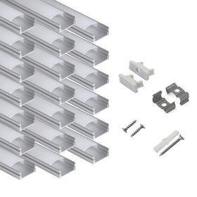 Hunhun 20-pack U-shaped LED channel with milky diffuser for soft illumination.