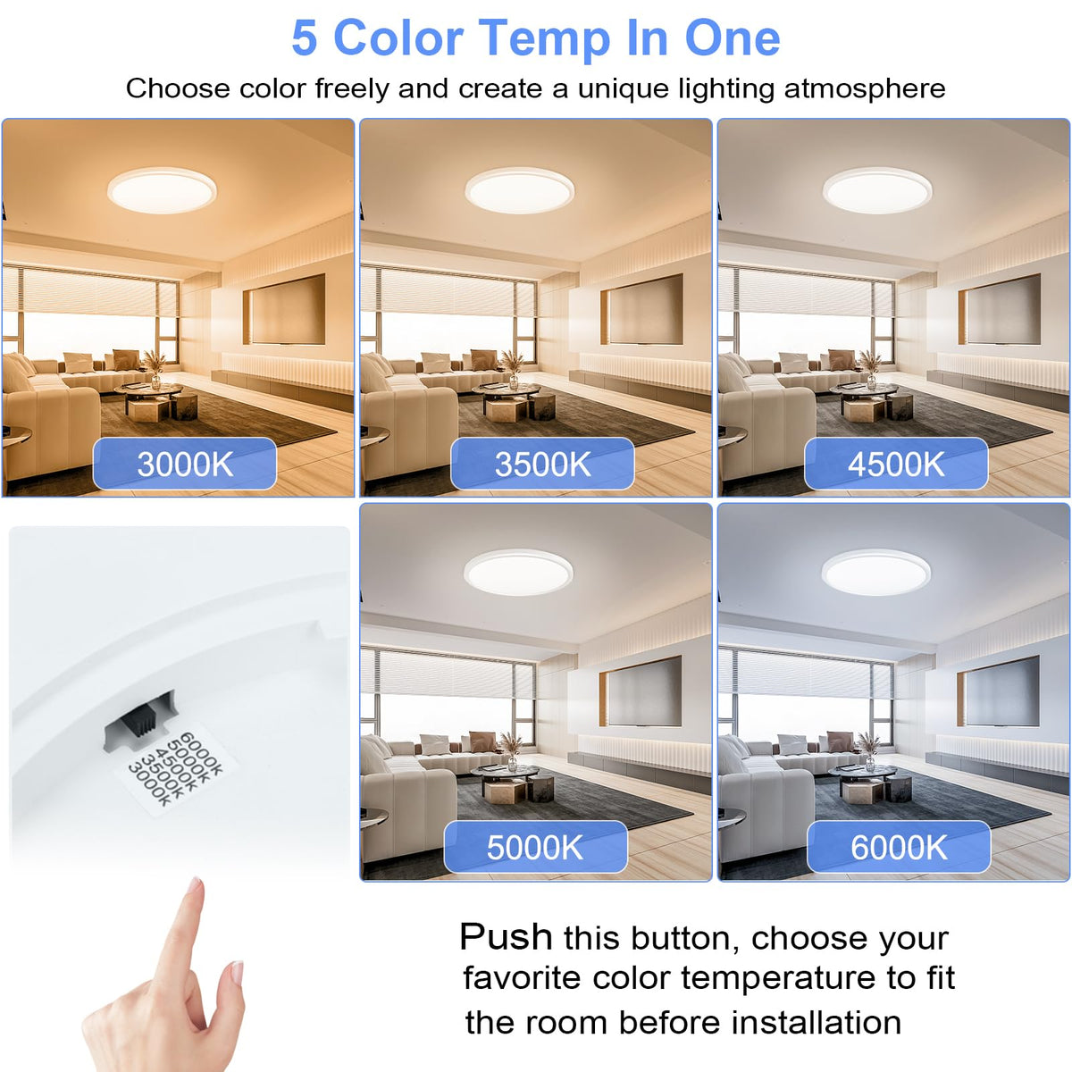 Hunhun 4800lm round ceiling light close-up showing brightness