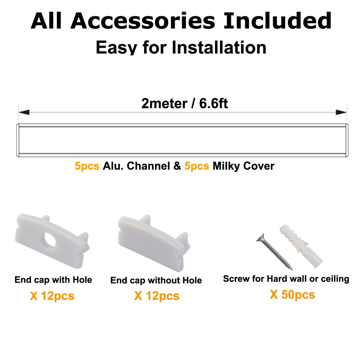 Hunhun end caps and screws included for quick, clean channel installation.