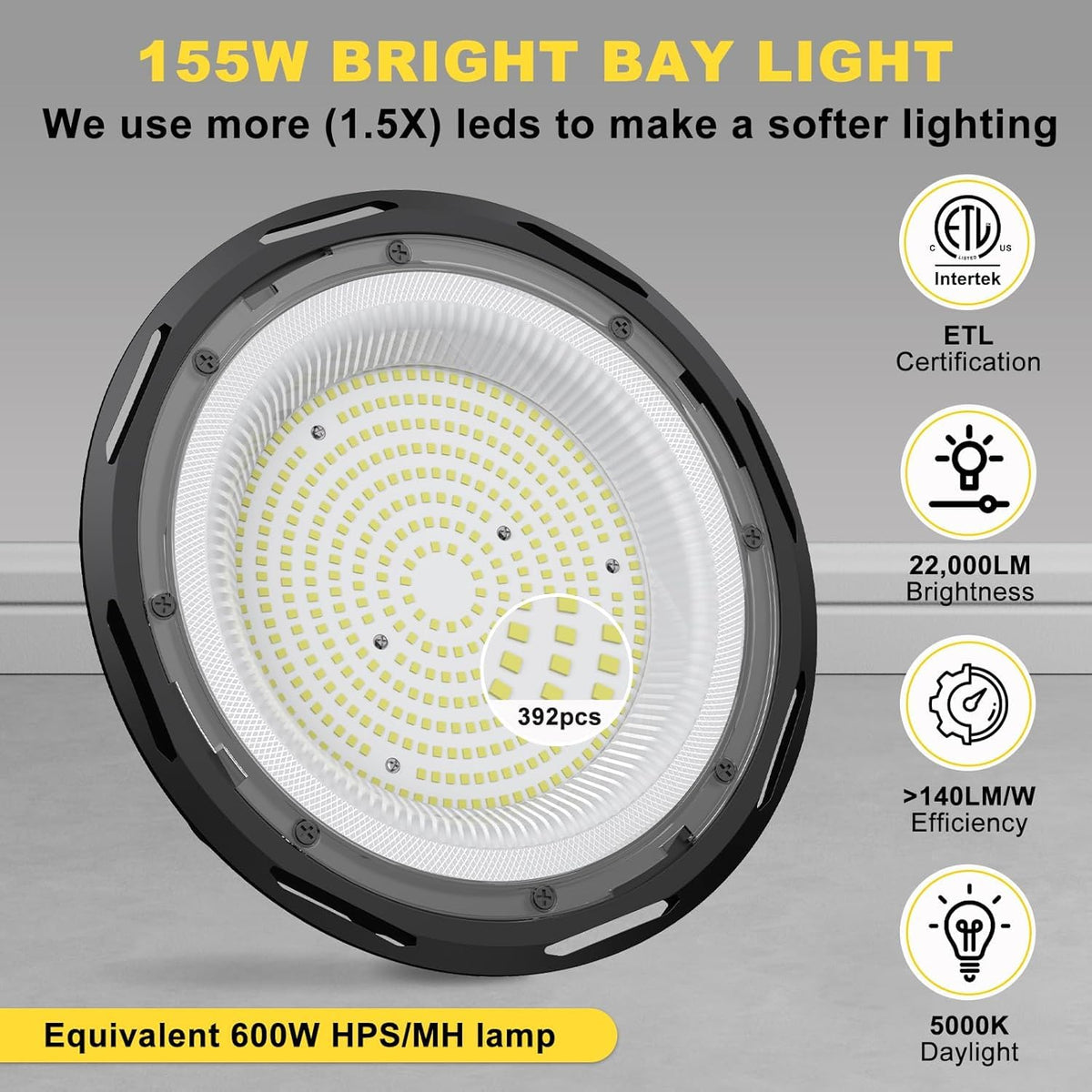 Hunhun high bay light illumination shows bright, even coverage for large workspaces
